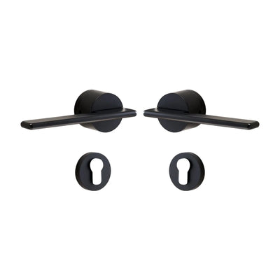 Poignée de porte intérieure noire avec rosace de clé – Laiton massif design rond