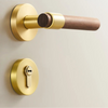 Poignée de porte en bois et laiton avec serrure complète et clés – Modèle intérieur design