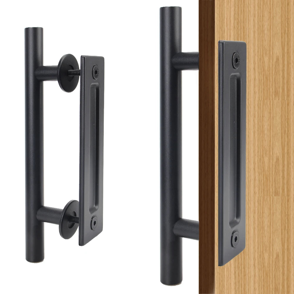 Poignée de Tirage Inox Noir 300 mm avec Plaque Cuvette, Porte Coulissante