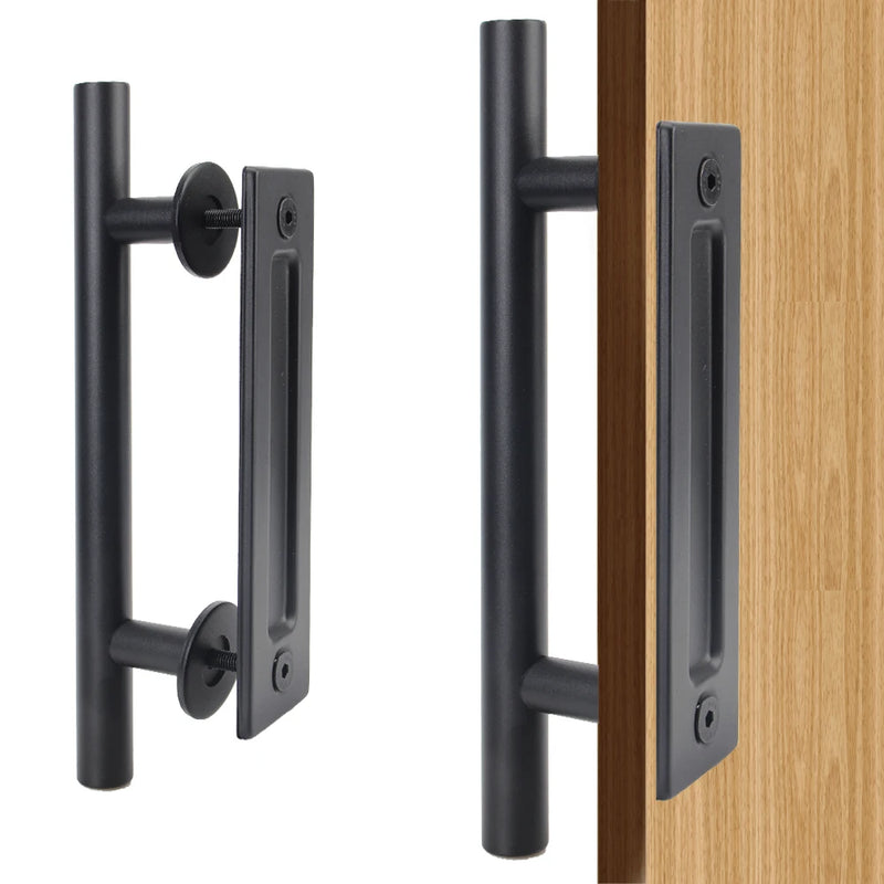 Poignée de Tirage Inox Noir 300 mm avec Plaque Cuvette, Porte Coulissante