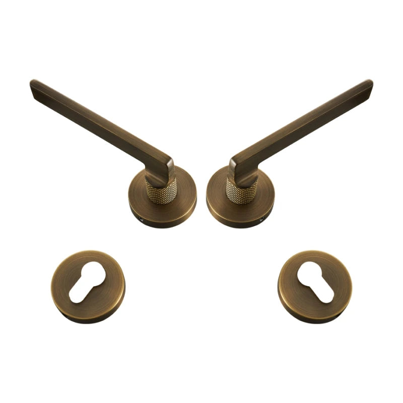Poignée de Porte Laiton Bronze Antique Moletée sans Serrure, sur Rosace