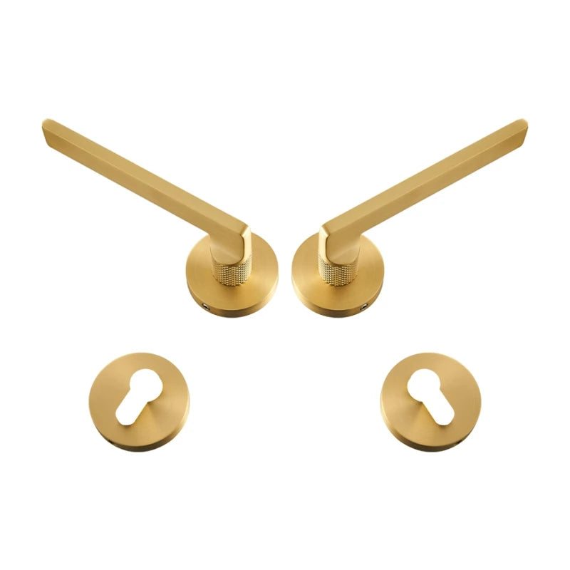 Poignée de porte dorée texturée en laiton massif – Design haut de gamme or brossé – Sans serrure