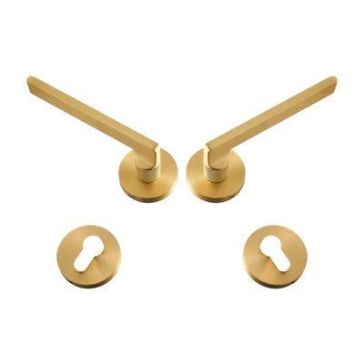 Poignée de porte dorée texturée en laiton massif – Design haut de gamme or brossé – Sans serrure