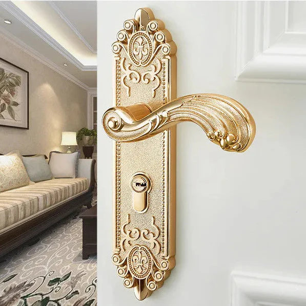 Poignée de Porte sur Plaque Ornée avec Serrure à Clé, 5 Finitions, vue 2