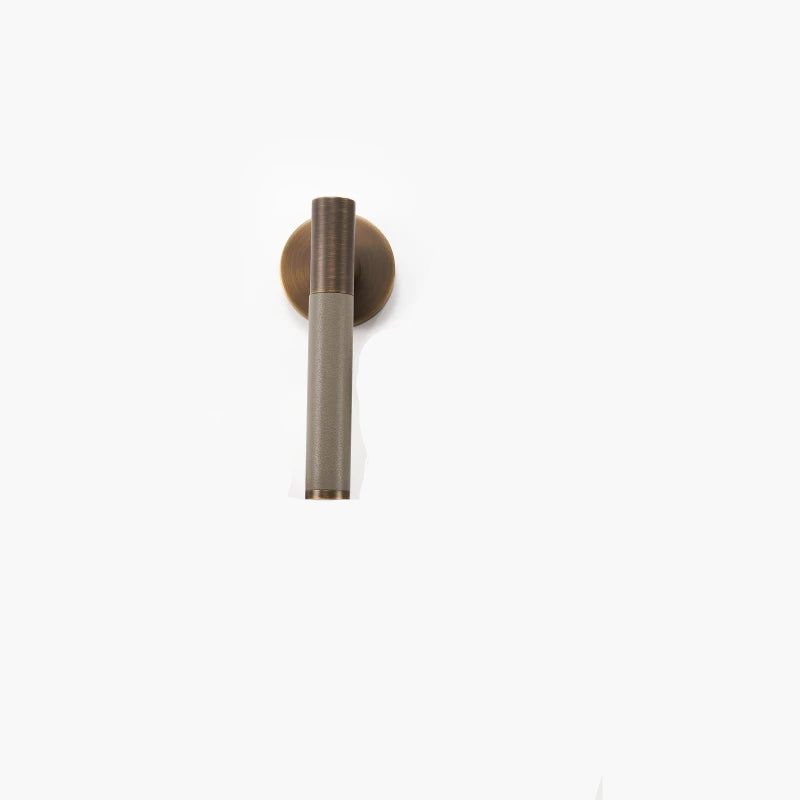 Poignée de porte intérieure sans serrure – Laiton bronze antique et cuir gris clair – Design italien haut de gamme