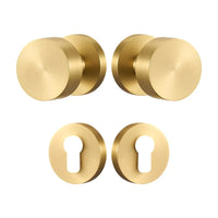 Bouton de Porte Rond Doré Brossé en Laiton sur Rosace, sans Serrure