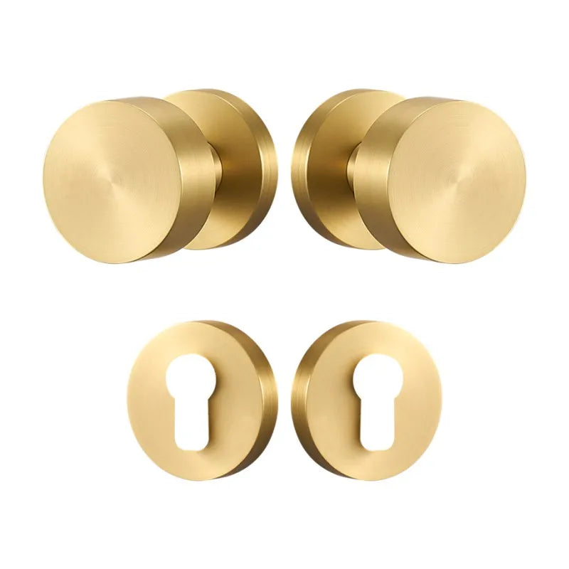 Bouton de Porte Rond Doré Brossé en Laiton sur Rosace, sans Serrure