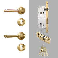 Poignée de Porte Dorée Mate Classique, Porte Épaisse 45-55 mm, Serrure à Clé