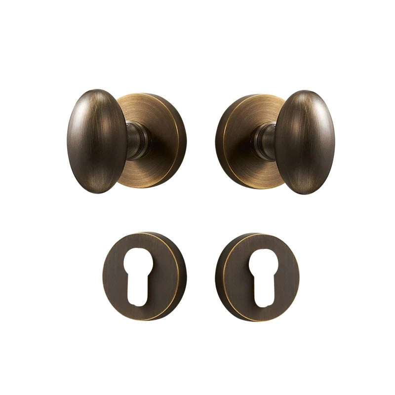 Bouton de Porte Ovale en Laiton sur Rosace, avec ou sans Serrure