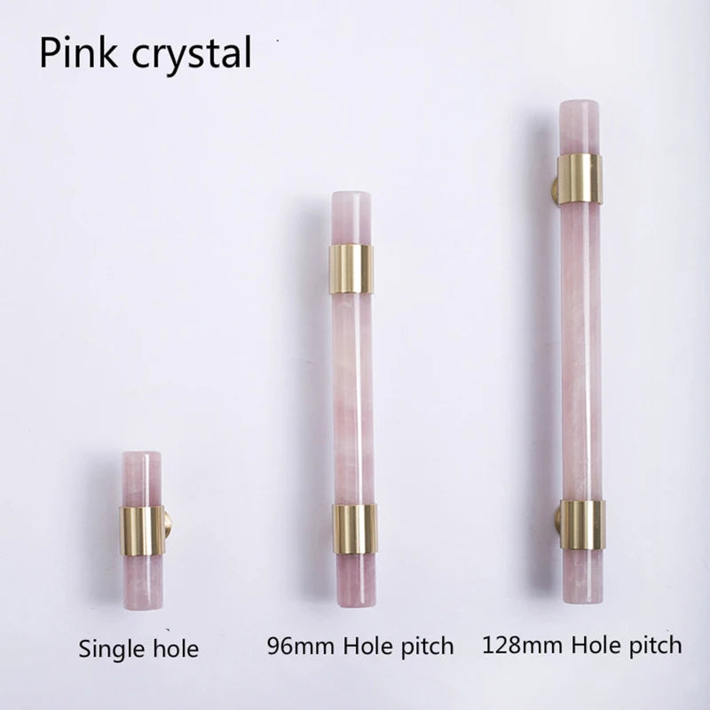 Poignée de Meuble Cristal Rose, Marbre Noir ou Pierre Blanche, Supports Laiton, vue 6