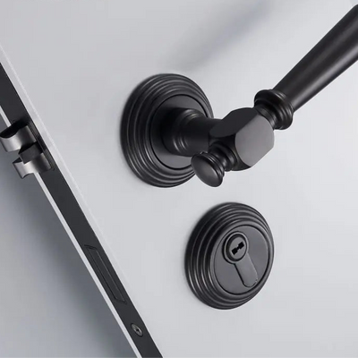 Poignée de porte noire avec serrure – Kit complet en laiton massif noir mat – Style classique