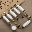 Poignée de Meuble Céramique Blanche et Bronze Vieilli, Entraxe 76 à 128 mm, Bouton Assorti