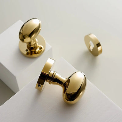 Poignée de porte dorée en laiton massif – Design ovale luxe, avec rosaces clé