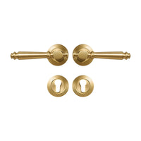 Poignée de Porte Dorée Mate Classique sur Rosace, Porte Épaisse 45-55 mm