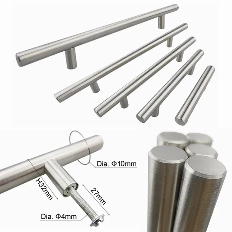 Poignée de Meuble Barre en Inox Noir, Doré ou Brossé, Entraxe 64 à 320 mm