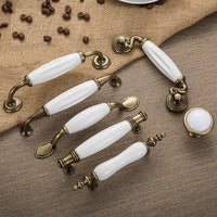Poignée de Meuble Céramique Blanche et Bronze Vieilli, Entraxe 76 à 128 mm, Bouton Assorti, vue 2