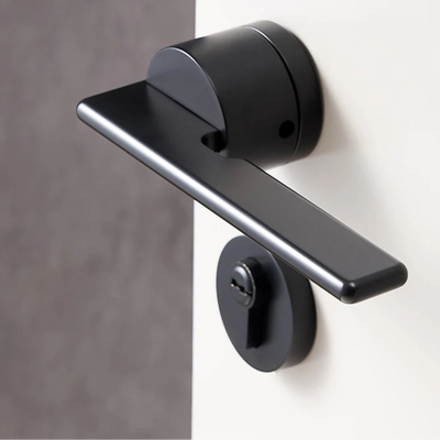 Poignée de porte intérieure noire avec rosace de clé – Laiton massif design rond