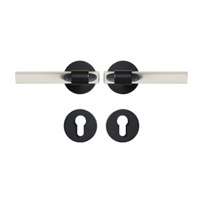 Poignée de porte design en laiton et acrylique transparent – Fixation sur rosace noire