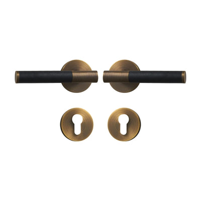 Poignée de porte décorative sans serrure – Laiton bronze et cuir noir – Design italien haut de gamme