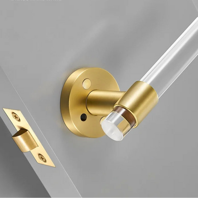 Poignée de porte dorée avec serrure – Laiton brossé et acrylique transparent