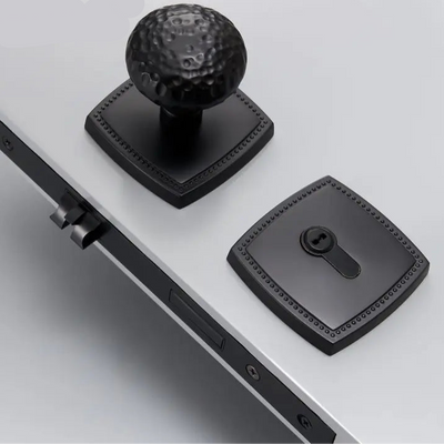 Poignée de porte noire vintage avec serrure complète et clés – Kit noir mat pour chambre