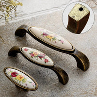 Poignée de Meuble Vintage Céramique Fleurie et Bronze, Entraxe 96 ou 128 mm, vue 6