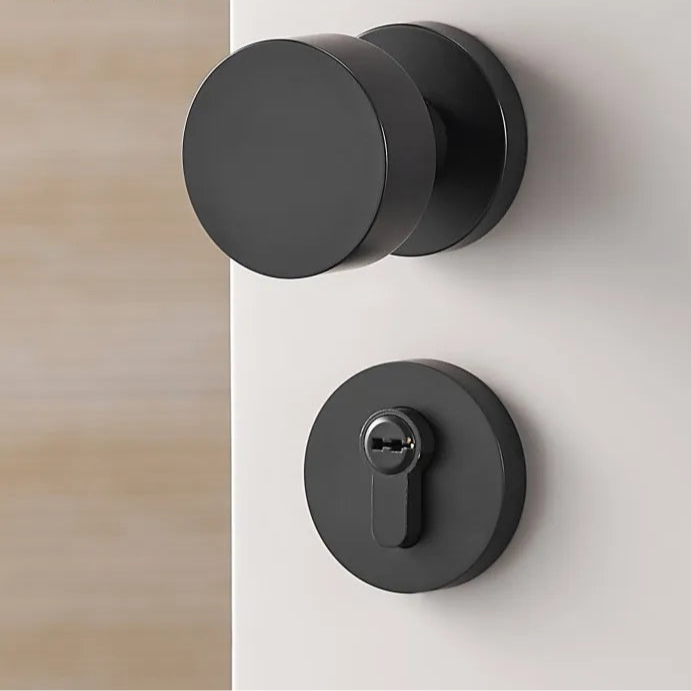Poignée de porte noire avec serrure complète – laiton massif, design rond moderne