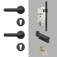 Poignée de Porte Noire à Sillons Fins avec Serrure et Cylindre, vue 2