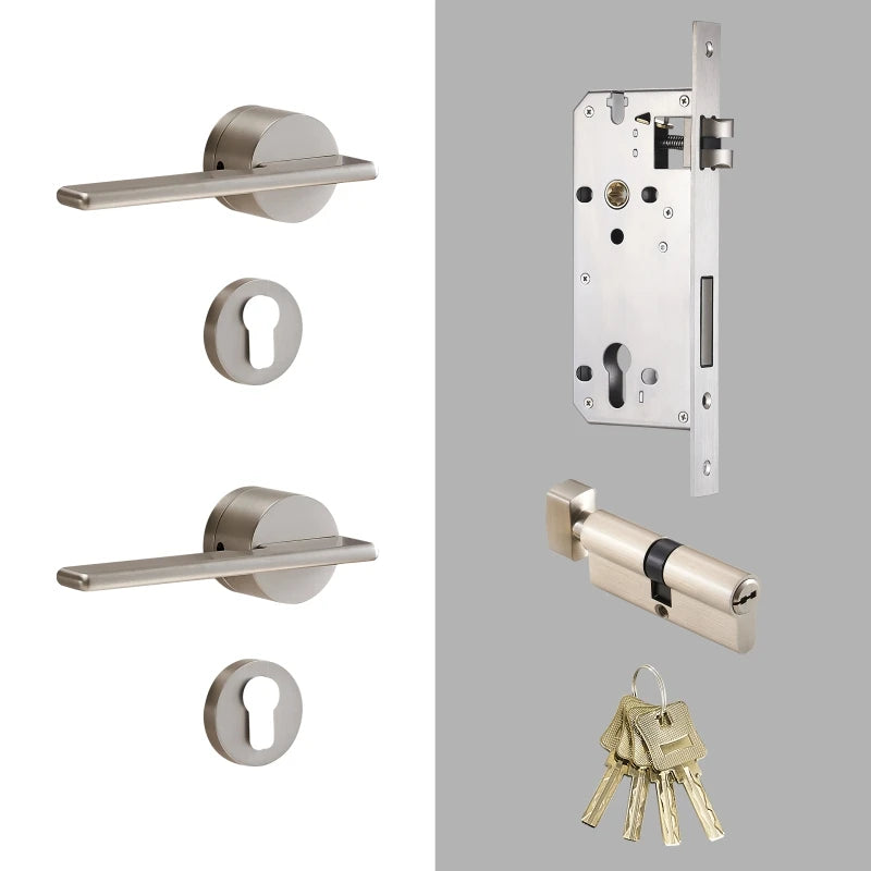 Poignée de porte intérieure chromée avec serrure complète – Laiton massif design rond