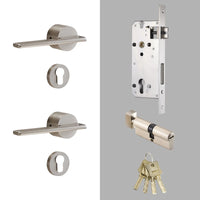 Poignée de Porte Chromée Brossée Béquille Plate, Serrure Encastrable à Clé