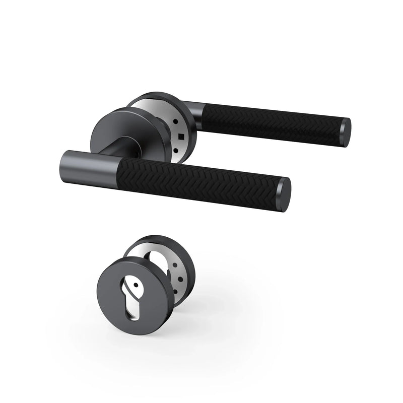 Poignée de Porte Intérieure Effet Cuir Tressé en Zinc, Entraxe 58 mm