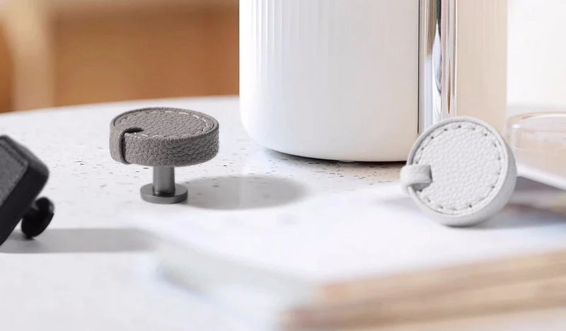 Bouton de Meuble Rond en Cuir, Noir, Blanc, Marron ou Gris, vue 6