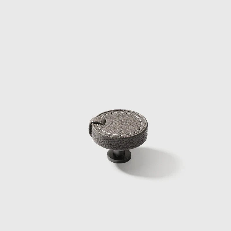 Bouton de Meuble Rond en Cuir, Noir, Blanc, Marron ou Gris, vue 3