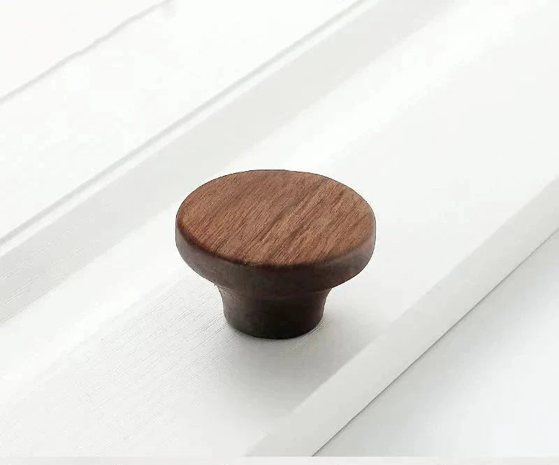Poignée de Meuble en Bois de Noyer, Barre à Gorge et Bouton, vue 3