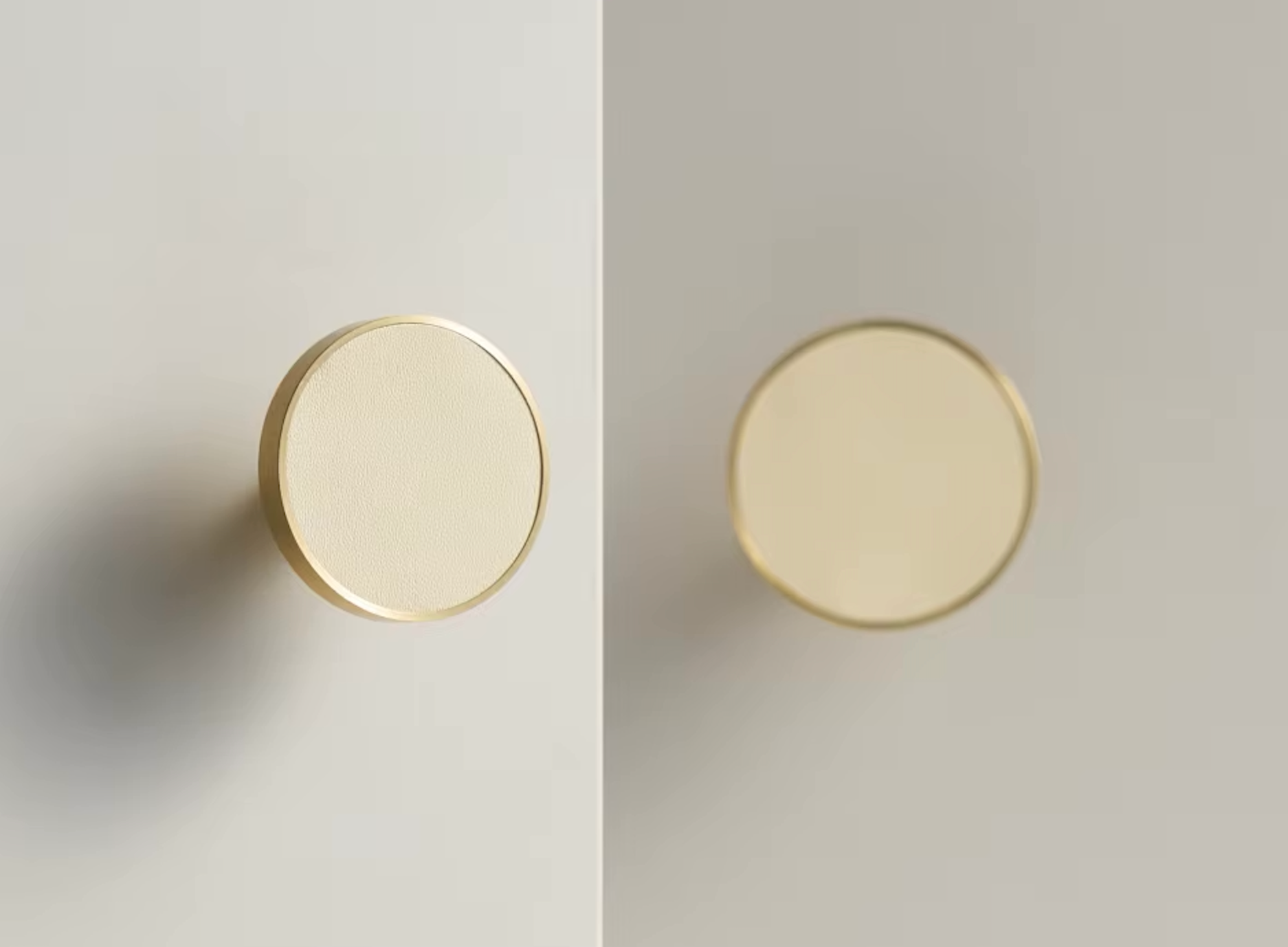 Poignée Laiton Doré et Cuir Crème, vue 2