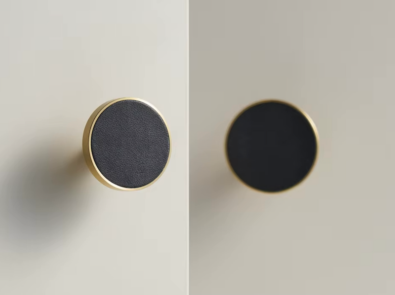 Poignée de Meuble en Laiton Doré et Cuir Noir