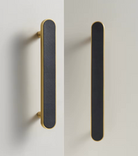Poignée de Meuble en Laiton Doré et Cuir Noir, Bouton ou Barre