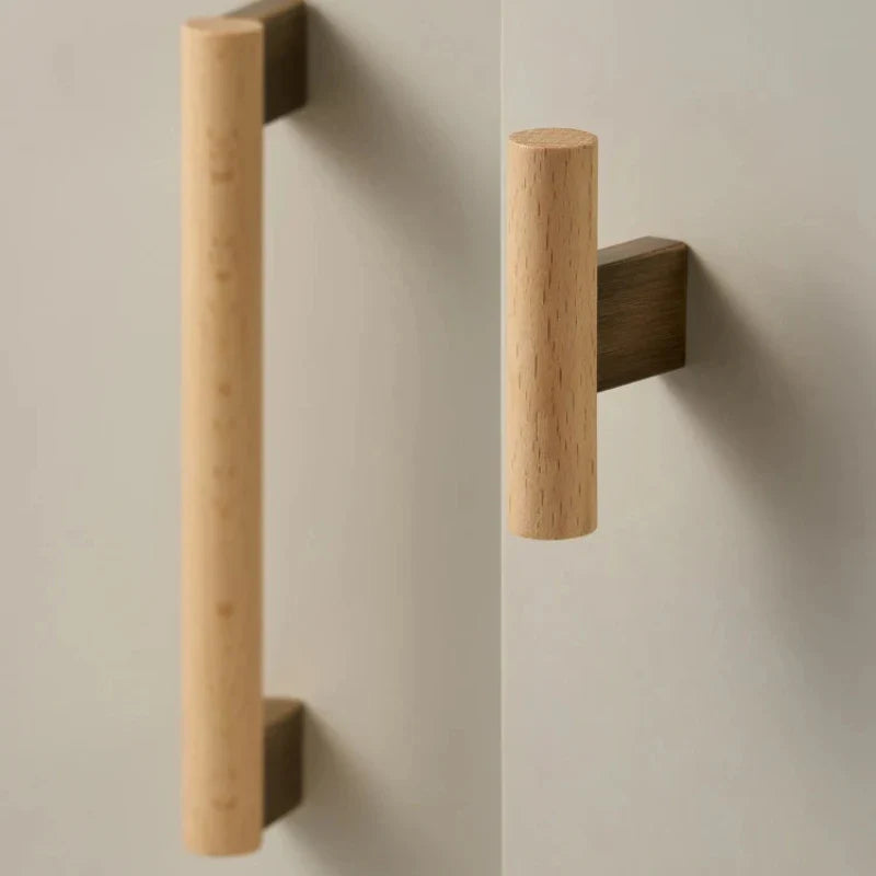Poignée de Meuble en Bois et Bronze Brossé