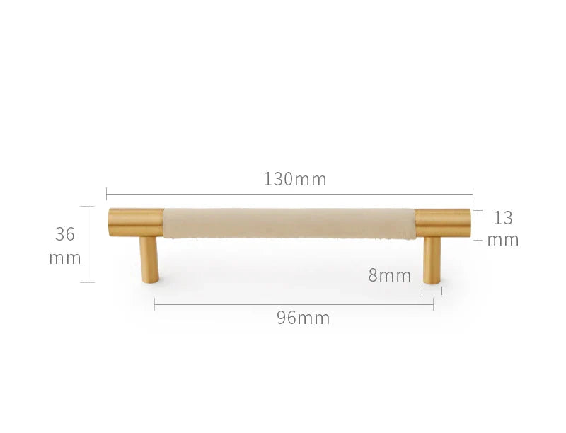 Poignée de Meuble en Cuir Beige et Laiton, Barre, Bouton ou Languette, vue 5