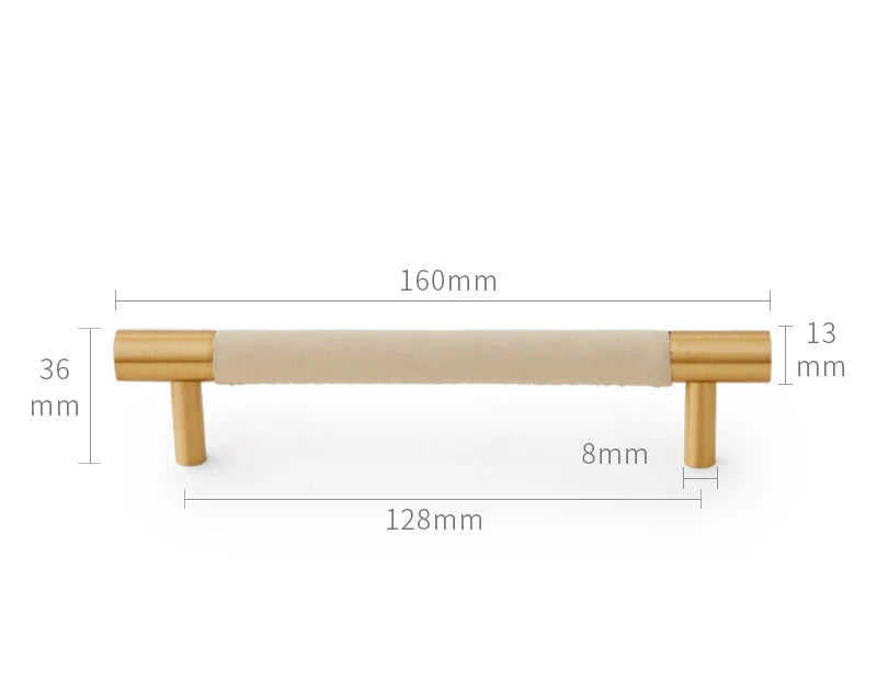 Poignée de Meuble en Cuir Beige et Laiton, Barre, Bouton ou Languette, vue 6