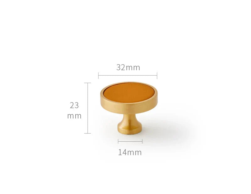 Poignée de Meuble en Cuir Orange et Laiton Or Brossé