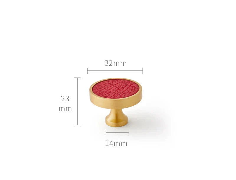 Univers des Poignées Poignée de Meuble Cuir Rouge Laiton Brossé