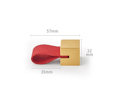 Univers des Poignées Poignée de Meuble Cuir Rouge Laiton Brossé