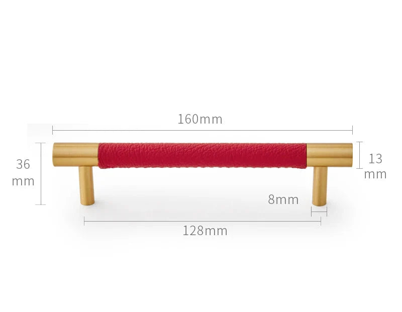 Univers des Poignées Poignée de Meuble Cuir Rouge Laiton Brossé