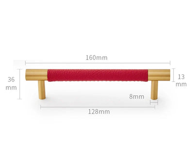 Univers des Poignées Poignée de Meuble Cuir Rouge Laiton Brossé