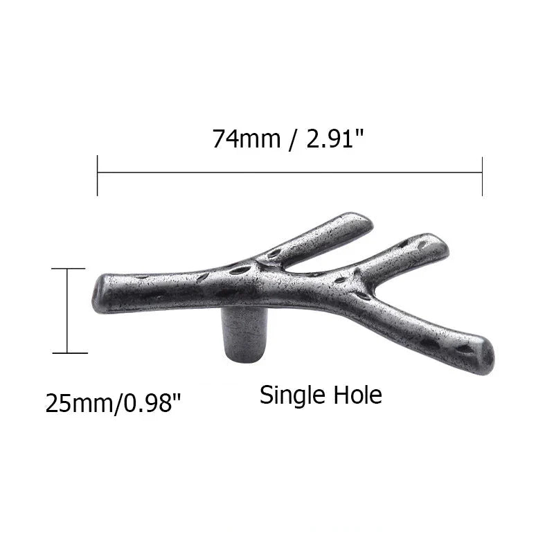 Poignée de Meuble Grise Forme Branche en Aluminium Vintage