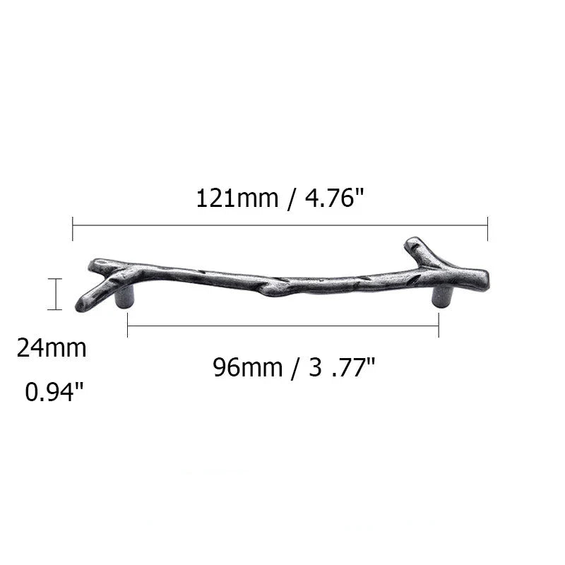 Poignée de Meuble Grise Forme Branche en Aluminium Vintage