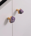 Bouton de Meuble en Laiton et Pierre Violette, Largeur 35 à 55 mm