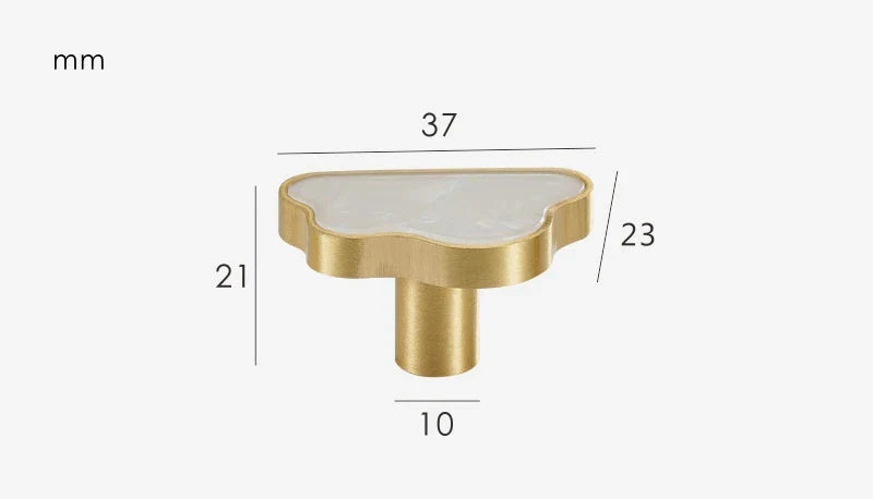 Bouton de Meuble Forme Nuage Blanc Nacré et Doré, 37 mm