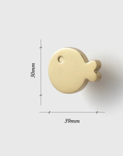 Bouton de Meuble Poisson et Baleine Laiton Doré Brillant